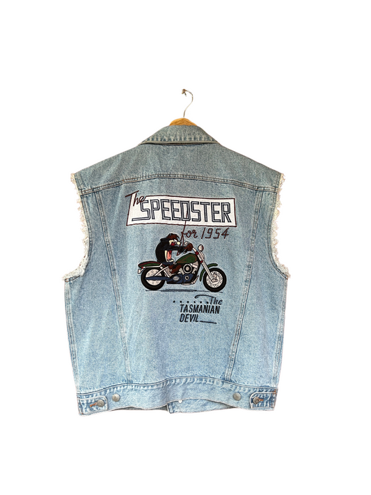 Vintage 90s Tassie Devil bikers denim vest - Small